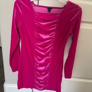 Girls Fuchsia Ruched Front Long Sleeve Top